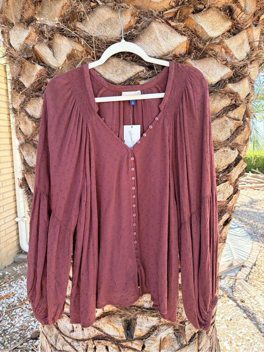 Universal Thread Brown Button-Front Peasant Blouse